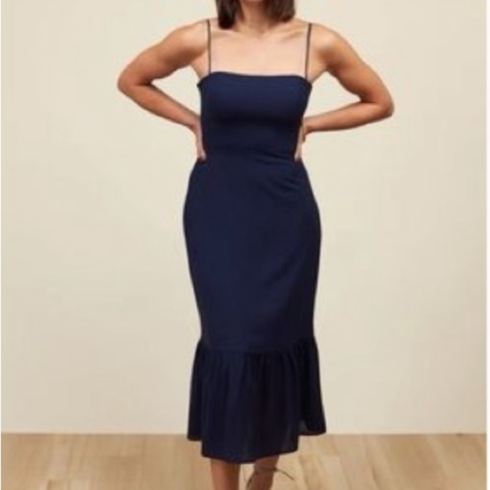 Park & Fifth Blue Sheath Midi Dress Spaghetti Strap